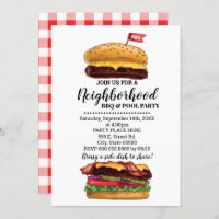 BBQ Block Party Hamburger Neighborhood Summer Bash Invitation