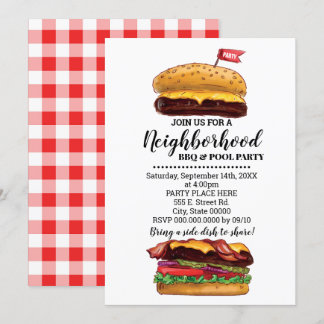 BBQ Block Party Hamburger Neighborhood Summer Bash Invitation