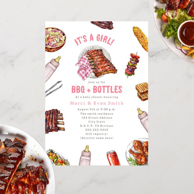 BBQ + Bottles Cookout Girl Baby Shower Invitation (Creator Uploaded)