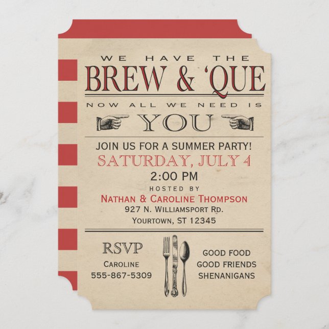 BBQ | Brew & 'Que Summer Party Invitation (Front/Back)