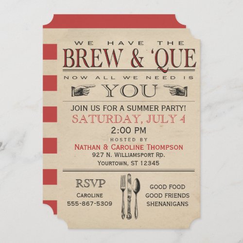 BBQ  Brew  Que Summer Party Invitation