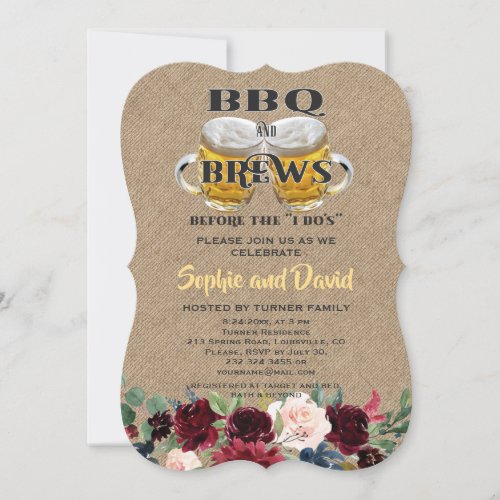 BBQ  BREWS before the I DOS Floral Engagement Invitation