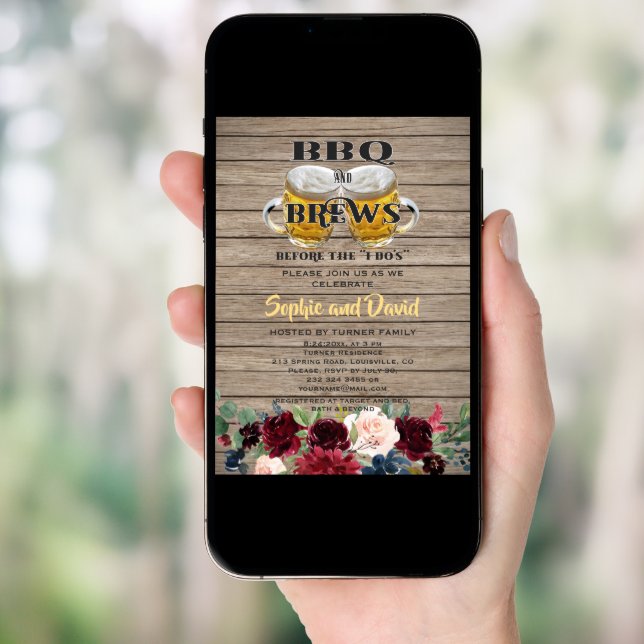BBQ & BREWS before the "I DO'S" Wood Engagement Invitation (Front Digital)