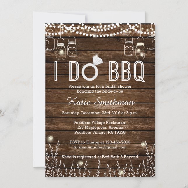BBQ Bridal Shower Invitation - Rustic BBQ (Front)