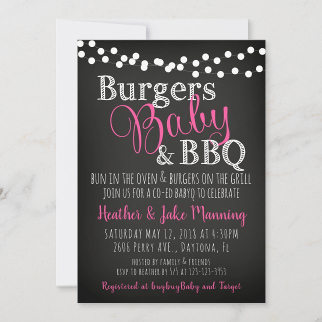 BBQ Burgers Baby Coed GirlG Baby Shower Invitation (Front)