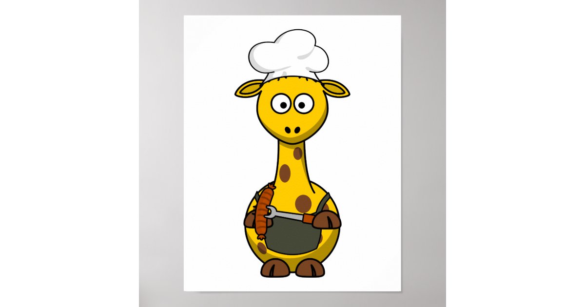 BBQ Chef Giraffe Cartoon Poster | Zazzle