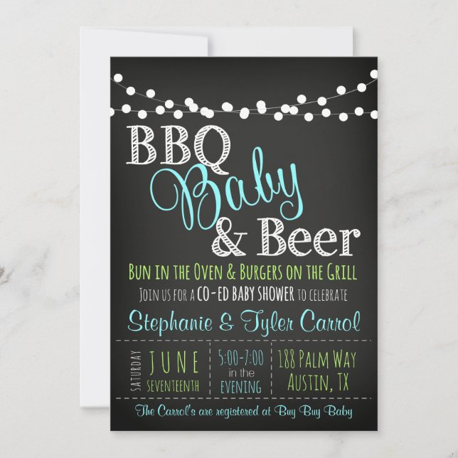 BBQ co ed boy baby shower invitations (Front)