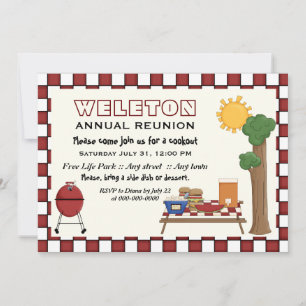 BBQ cookout picnic family reunion checkered border Invitation