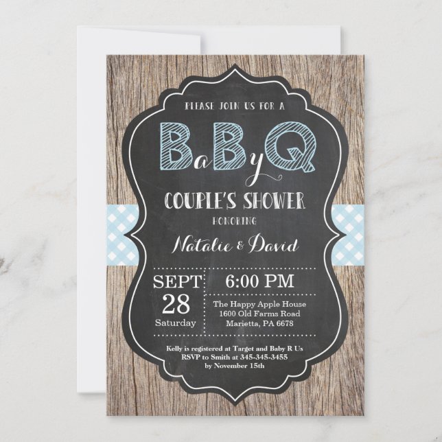 BBQ Couples Shower Invitation Baby Q Backyard Boy (Front)