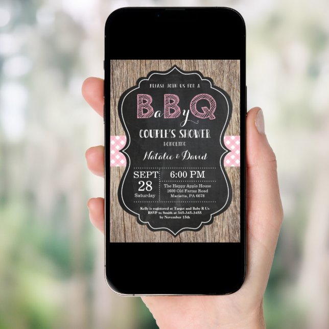 BBQ Couples Shower Invitation Baby Q Backyard Girl (Front Digital)