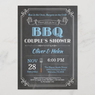 BBQ Couples Shower Invitation Chalkboard Blue