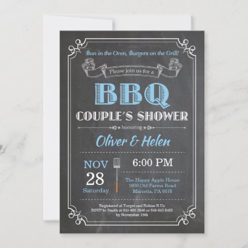 BBQ Couples Shower Invitation Chalkboard Blue