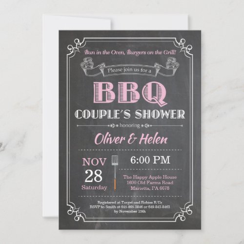 BBQ Couples Shower Invitation Chalkboard Pink