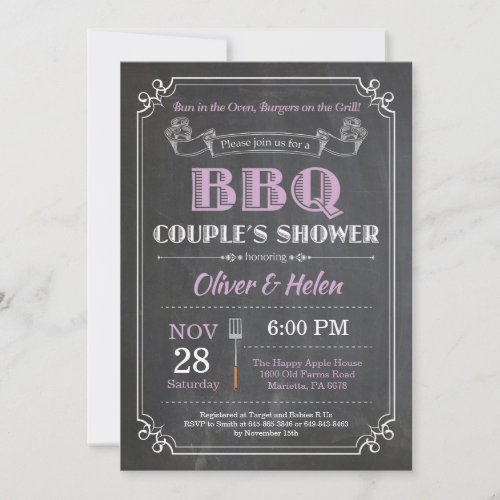 BBQ Couples Shower Invitation Chalkboard Purple