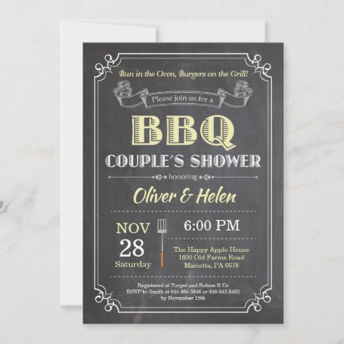 BBQ Couples Shower Invitation Chalkboard Yellow