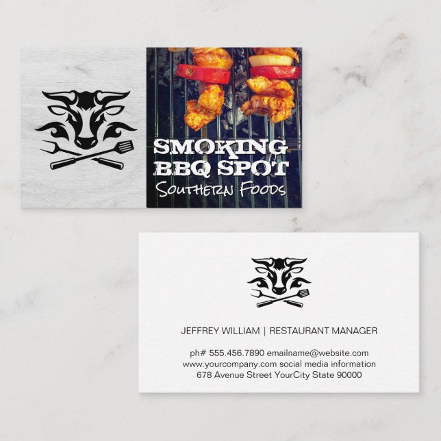 BBQ Cow Logo | Barbecue Pit Business Card (Front/Back)