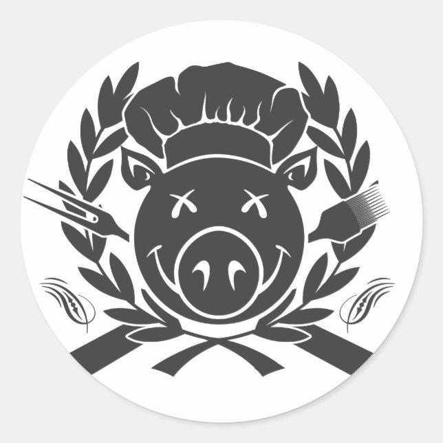 BBQ Crest Black Classic Round Sticker (Front)