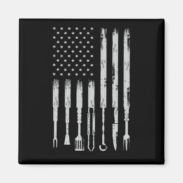 BBQ Design Smoking Barbecue USA Flag Magnet (Front)