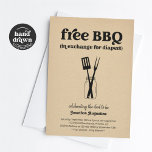 BBQ Diaper Party Funny Men Dad Shower Invitation<br><div class="desc">Free BBQ (in exchange for diapers).  A fun diaper party invitation that puts the spotlight on...  BBQ!   Artwork is hand drawn.</div>