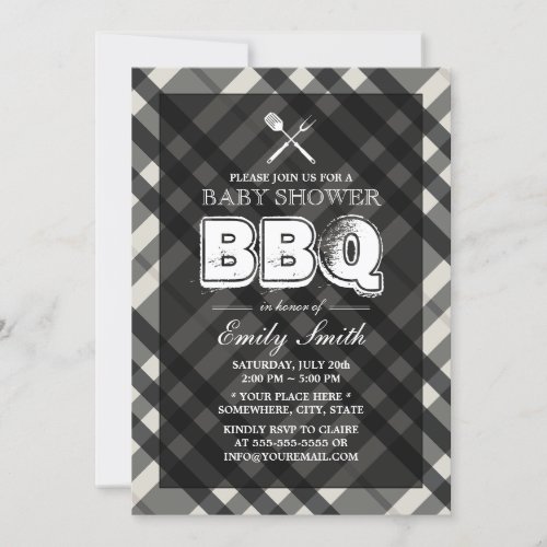 Classy Gray Plaid Baby Shower BBQ Invitations 5" X 7" Invitation Card