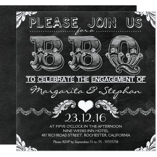 BBQ Engagement Party Black Chalkboard Invitations
