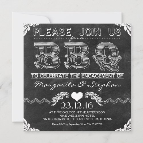 BBQ engagement party black chalkboard invitations