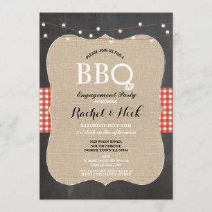 BBQ Engagement Party Red Check Chalk Invite