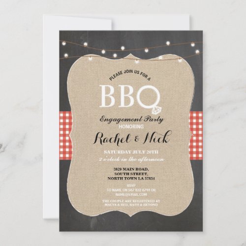 BBQ Engagement Party Red Check Chalk Invite