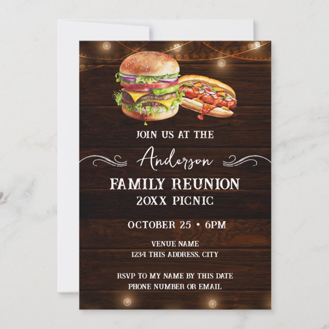 BBQ Family Reunion Rustic Picnic Invitation (Front)
