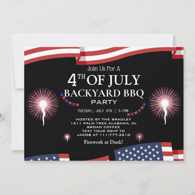 BBQ & Firework 4th of July Independence Day Party Invitation (Front)