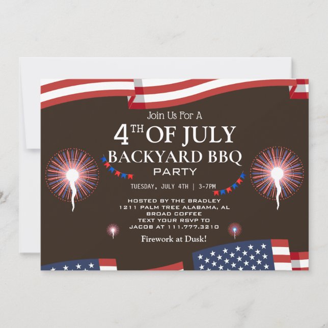 BBQ & Firework 4th of July Independence Day Party Invitation (Front)