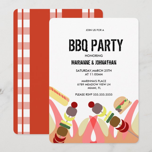 BBQ Food Flames Cook Out Party Invitation (Front/Back)