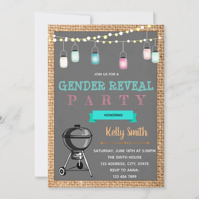 Bbq gender reveal party invitation (Front)