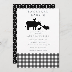 BBQ Gingham Black Rustic Baby Shower Invitation
