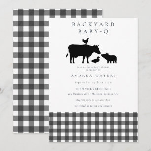 BBQ   Gingham Black   Rustic Baby Shower Invitation