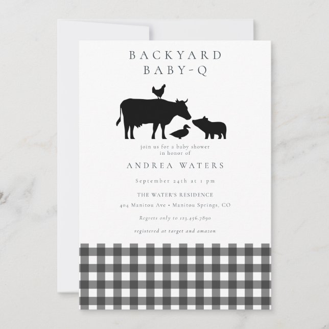 BBQ | Gingham Black | Rustic Baby Shower Invitation (Front)