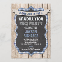 BBQ Graduation, blue picnic party graduation Invitation