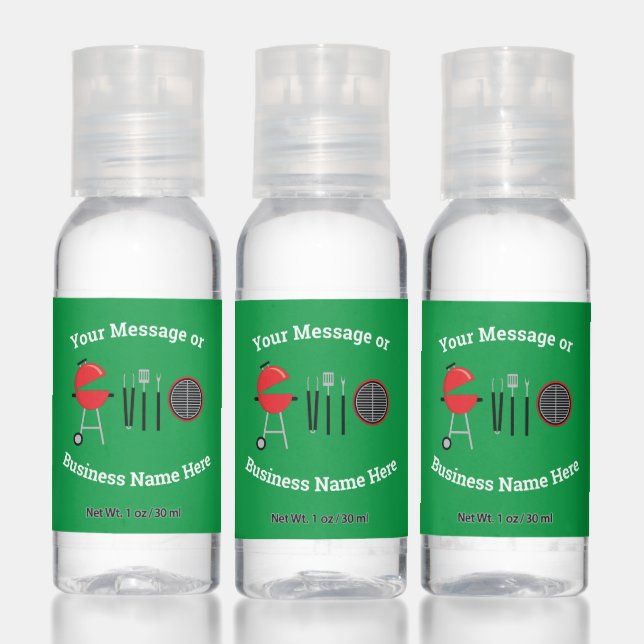 BBQ Grill Cookout Business Logo Name Message Hand Sanitizer (Set)