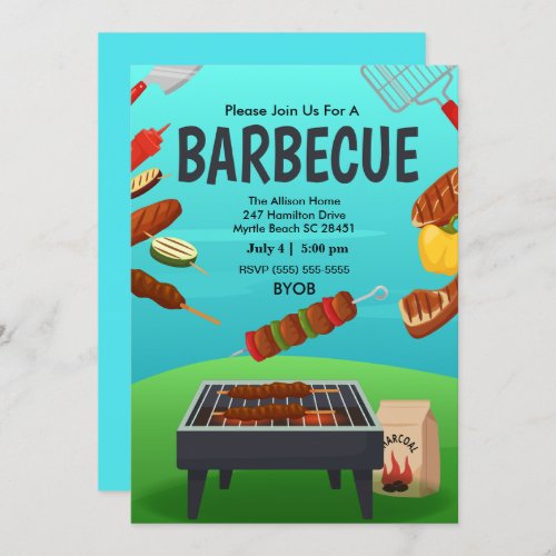  BBQ Grill  Cookout  Summer  Party Invitation