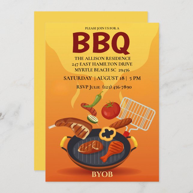  BBQ Grill  Cookout  Summer  Party Invitation (Front/Back)