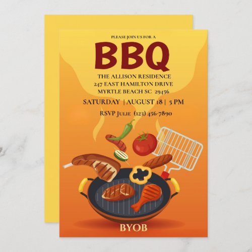  BBQ Grill  Cookout  Summer  Party Invitation