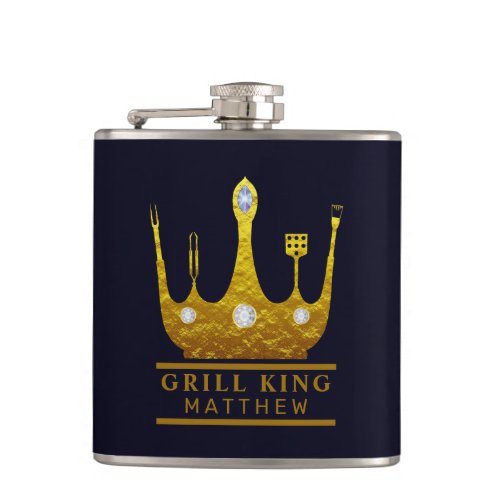 BBQ Grill King Crown Navy Make Your Own  Flask