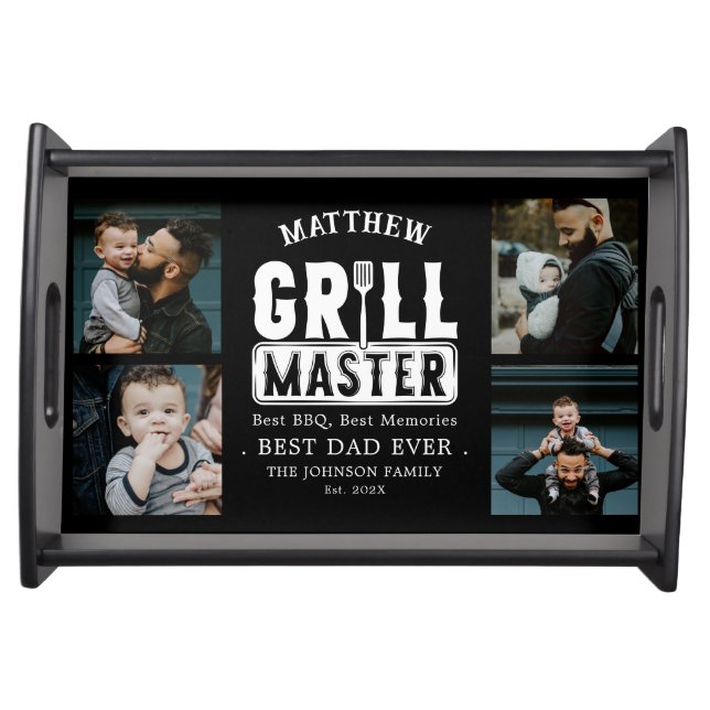 BBQ Grill Master Personalized Best Dad Ever Photo Serving Tray (Front)
