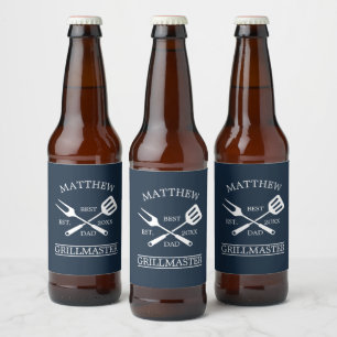 BBQ Grill Master Personalized Best Dad Father's Beer Bottle Label