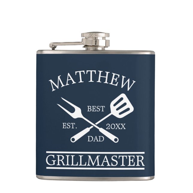  BBQ Grill Master Personalized Best Dad Father's   Flask (Front)