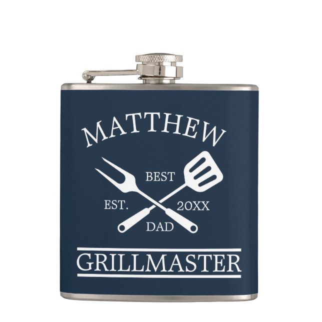  BBQ Grill Master Personalized Best Dad Father's   Flask (Front)