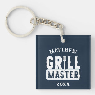 BBQ Grill Master Personalized Best Dad Father's Keychain