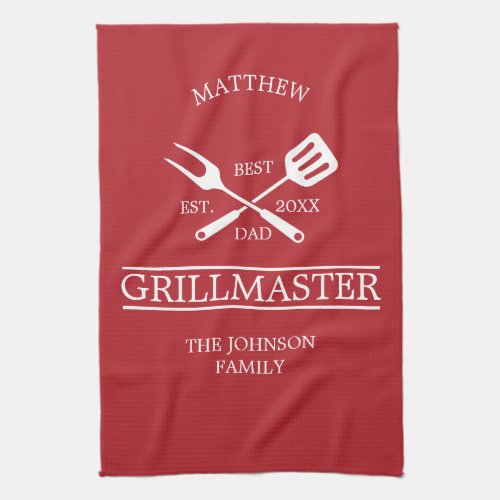  BBQ Grill Master Personalized Best Dad Fathers   Kitchen Towel