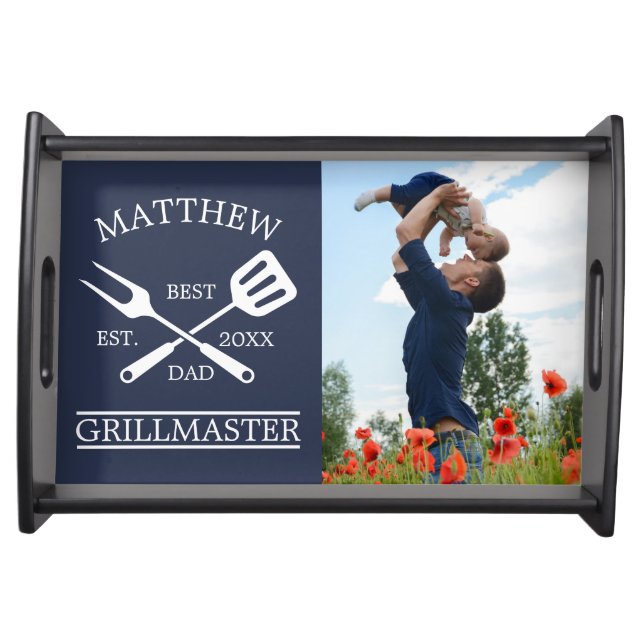  BBQ Grill Master Personalized Best Dad Father's S Serving Tray (Front)