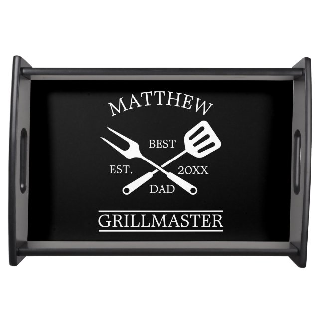  BBQ Grill Master Personalized Best Dad Father's S Serving Tray (Front)